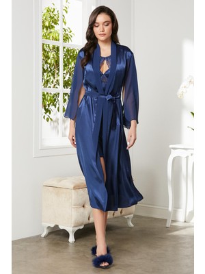 Pierre Cardin  Saten Dantelli Gecelik  Sabahlık Takım   4375