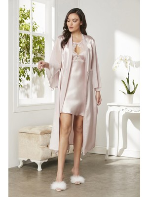 Pierre Cardin  Saten Dantelli Gecelik  Sabahlık Takım   4375