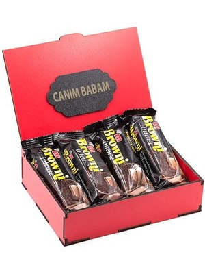 Nostaljik Lezzetler Sevdiklerinize Canım Babam Yazılı Kırmızı Ahşap Kutusunda Browni İntense 4'lü