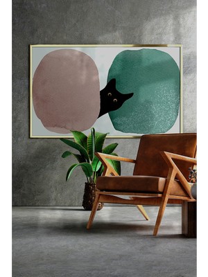 Özcanlar Çerçeve Çerçeveli Tablo Modern Sanatsal Dekorasyon Ev Dekoru Tekli Çerçeve Tablo Kedili Çerçeveli Poster ÖZC-455