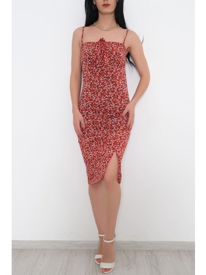 İlkecim Butik Yırtmaçlı Elbise Kırmızıçiçekli - 9931.316.