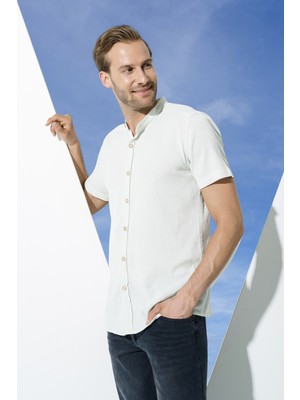 For You Man Organik Hakim Yaka Tam Pat Kısakol Yeşil Gömlek