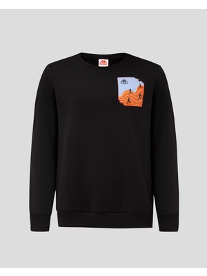 Kappa Erkek Siyah Eşofman Üst Authentic Graphik Virl Düz Desen Sonbahar Kış Koleksiyonu