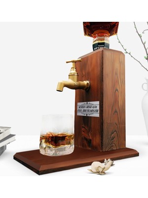 BK Kişiye Özel Üretim Musluklu Doğal Ahşap Viski Standı - Ceviz