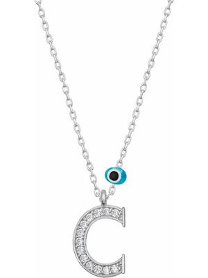 Inure Jewelry Gümüş Nazar Rodyum C Harfi Kadın Kolye
