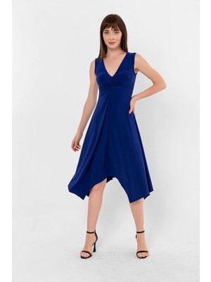Laranor Sax V Yaka Yakada Büzgülü Asimetrik Elbise