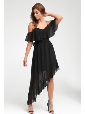 Laranor Omuz ve Etek Ucunda Volan Detaylı Elbise