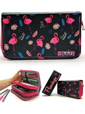 Limmy Kalem Kutusu Flamingo Siyah Kawai Organizer Üç Bölmeli Kalemlik