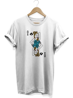 Remonz Madonna Iskambil Serisi Baskılı Beyaz Oversize T-Shirt