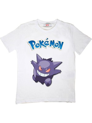 TakeTshirt Pokemon Gengar Çocuk Tişört Beyaz Unisex