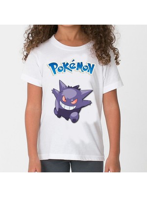 TakeTshirt Pokemon Gengar Çocuk Tişört Beyaz Unisex