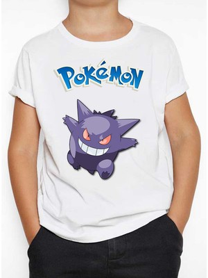 TakeTshirt Pokemon Gengar Çocuk Tişört Beyaz Unisex