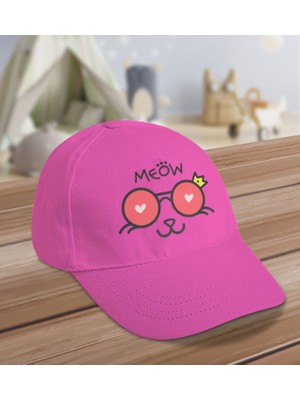 Bk Kids Meöw Tasarımlı Cotton Çocuk Şapkası-Pembe