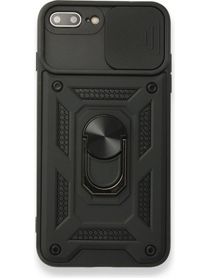 Smcase Apple iPhone 8 Plus Kılıf Tank Aramid Sürgülü Vega Yüzüklü+Nano Siyah