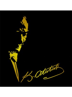 Oto Sticker Atatürk Silüeti Ve Imza Stickeri Altın Yaldız Gold Preminyum