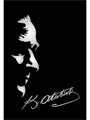 Oto Sticker Atatürk Silüeti Ve Gazi Mustafa Kemal Imza Stickeri Gümüş M. Gri
