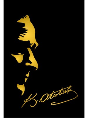 Oto Sticker Atatürk Silüeti Ve Imza Stickeri Altın Yaldız Gold Atatürk Imza