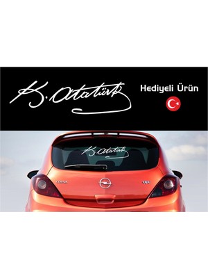 Oto Sticker 45Cm Mustafa Kemal Atatürk Imzası Büyük Boy + Bayrak