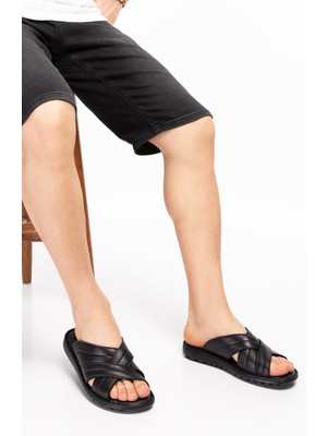 Erkek Siyah Hakiki Deri Comfort Taban Terlik