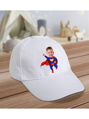 Bk Kids Kişiye Özel Süper Kahraman Tasarımlı Cotton Çocuk Şapkası-Beyaz-1