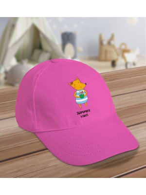 Bk Kids Summer Vibes Tasarımlı Cotton Çocuk Şapkası-Pembe