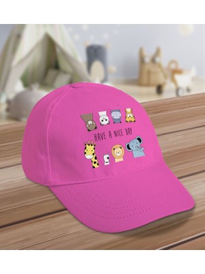 Bk Kids Have A Nice Day Tasarımlı Cotton Çocuk Şapkası-Pembe-2