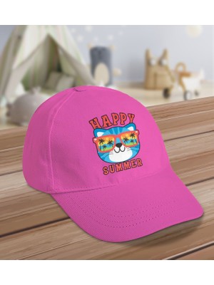 Bk Kids Happy Summer Tasarımlı Cotton Çocuk Şapkası-Pembe