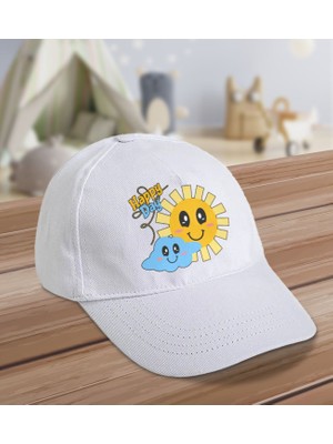 Bk Kids Happy Day Tasarımlı Cotton Çocuk Şapkası-Beyaz
