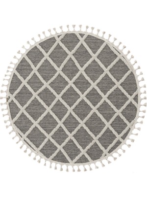 Cool Halı Bukle 1409 Gri Hav Toz Vermez Hasır Dokulu Bukle Örgü Modern Desen Yuvarlak Halı