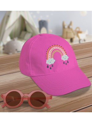 Bk Kids Boho Tasarımlı Pembe Cotton Çocuk Şapkası ve Pembe Çocuk Güneş Gözlüğü Hediye Seti