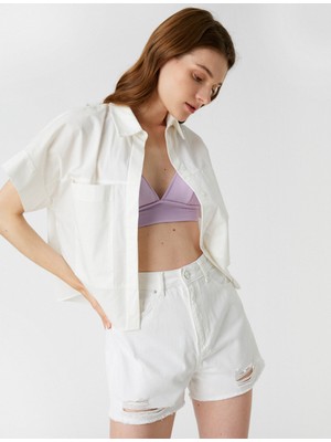 Koton Crop Oversize Gömlek Kısa Kollu Pamuklu
