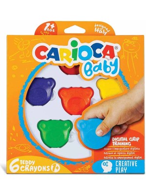 Carioca Teddy Bebek Crayons 6'lı Renkli Kirletmeyen Mum Boyalar 12 Ay ve Üzeri için Özel Tasarım