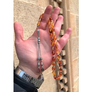 Özel Harf Püsküllü Fosforlu Kedi Gözü Toz Kehribar Tesbih DGN11142