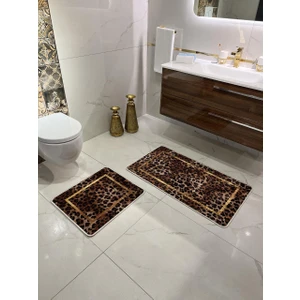 Leopar Desenli 2'li Kaymaz Taban Banyo Paspas Takımı (60X100 - 60X50)