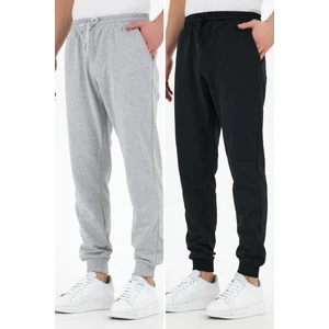 Siyah-Gri 2'li Erkek Eşofman Altı Etiketli Arka ve Yan Cepli Regular Fit