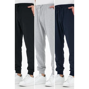 Siyah-Gri-Lacivert 3'lü Erkek Eşofman Altı Etiketli Arka ve Yan Cepli Regular Fit