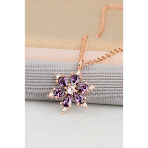 Bilsen Store 925 Ayar Amatis Taşlı  Karamel Lotus Çiçeği Kolye