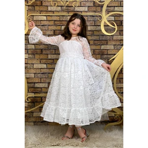 Abiye Kids Beyaz Dantelli Çocuk Abiye Garsonboy 10/13 Yaş Arası