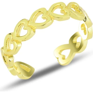 Söğütlü Silver Gümüş Altın Yaldızlı Ayarlamalı Bağlı Kalpler Yüzük