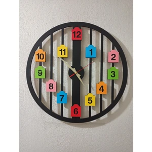 Çok Renkli Dekoratif Ahşap Duvar Saati 49 Cm.