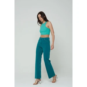 Cross Jeans Diana Yeşil Dad Straight Fit Patı Fermuarlı Pantolon Jean C 4517-049