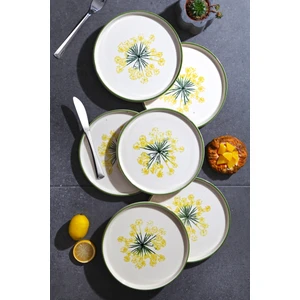 Çavdar Group 6'lı Özel Tasarım Handmade 20CM Stackable Sarı Lavanta Desen Pasta Tabak Seti - Tatlı Tabağı Seti