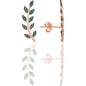 Söğütlü Silver Gümüş Rose Yeşil Taşlı Yaprak Küpe