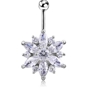 Beyaz Çiçek Taşlı Çelik Göbek Piercing dp48