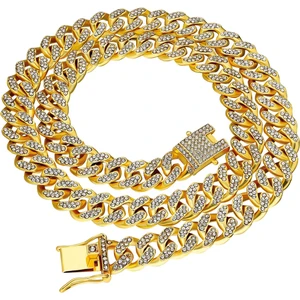 13 Mm. Kalın 45 Cm. Taşlı Gold  Alloy Bayan Zincir EK55SR