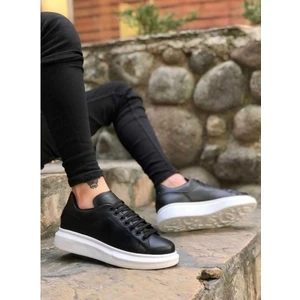 BA0547 Boa Kalın Yüksek Taban Siyah Beyaz Bağcıklı Spor Erkek Ayakkabı