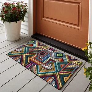 Geometrik Nakış Desenli Dijital Baskılı 50X70CM Dekoratif Çok Amaçlı Iç ve Dış Kapı Paspası