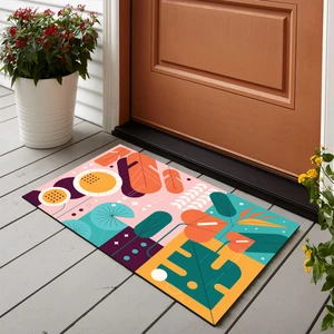 Geometrik Çiçek Desenli Dijital Baskılı 50X70CM Dekoratif Çok Amaçlı Iç ve Dış Kapı Paspası
