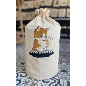 Krem Damacana Kılıfı Piyano Çalan Kedi