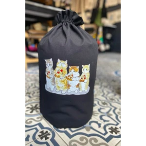 Siyah Damacana Kılıfı Pizza Yiyen Kediler Baskılı